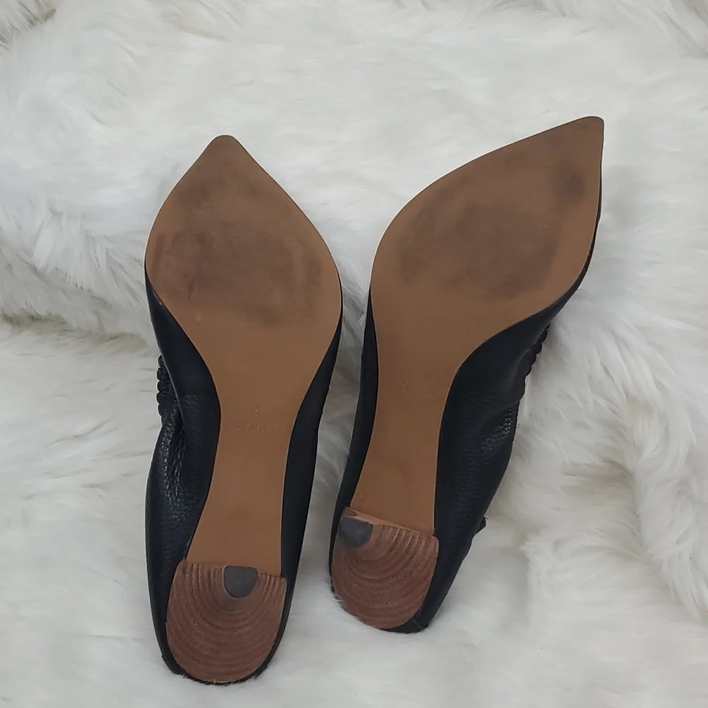 Cindy Says Black Leather Bow Heels Size 8 Slip On Elastic Back Dress  Shoes